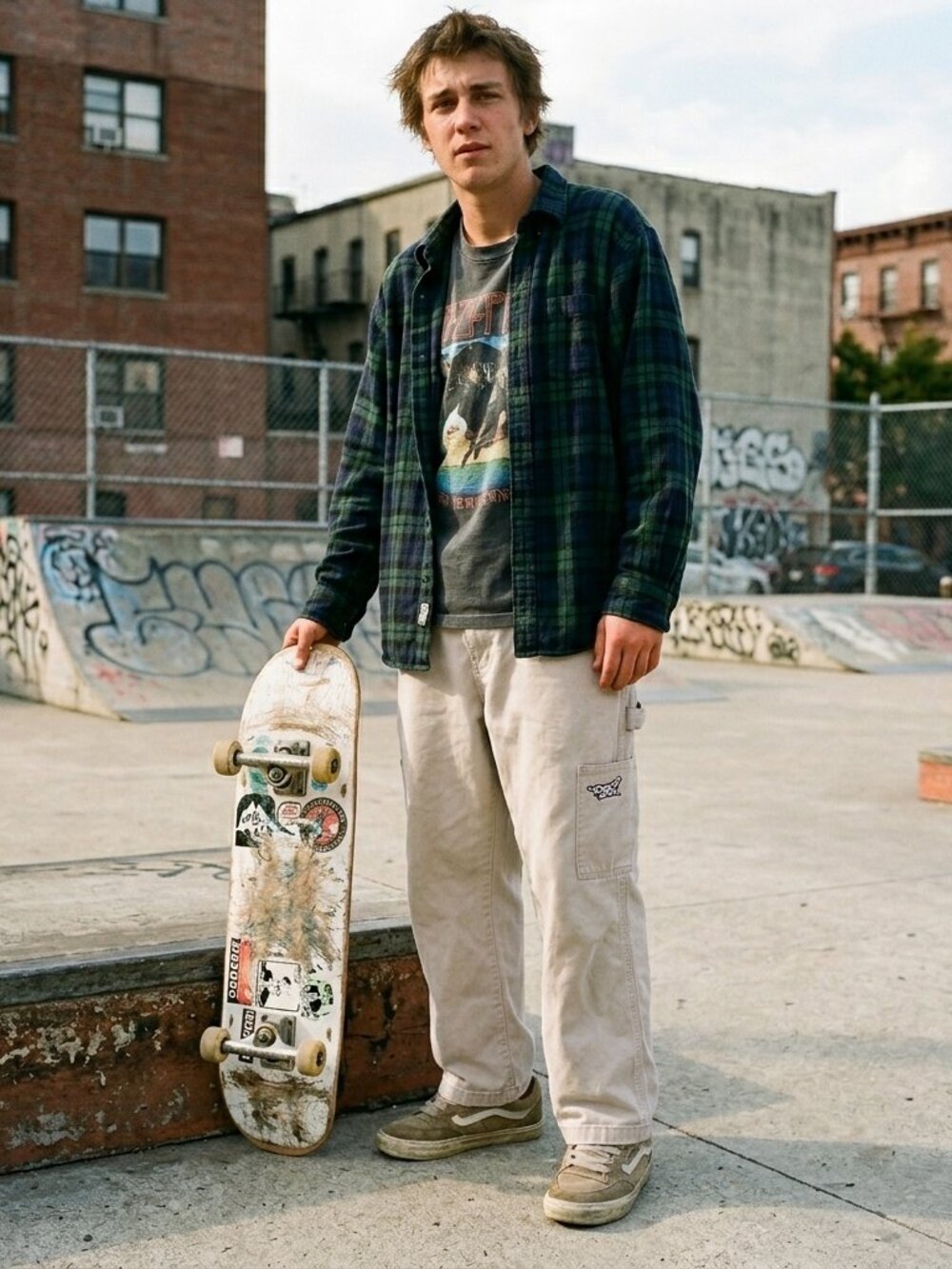Vintage No Fear Khaki Pants Baggy Skate Y2K 100% Cotton Chino Men's 34 x 28